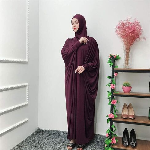 Women's Solid Muslim One-Piece Prayer Dress Muslim Abaya Dress Islamic Maxi Abaya Kaftan with Hijab Full Length Dress in Saudi Arabia