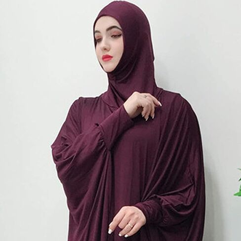 Women's Solid Muslim One-Piece Prayer Dress Muslim Abaya Dress Islamic Maxi Abaya Kaftan with Hijab Full Length Dress in Saudi Arabia