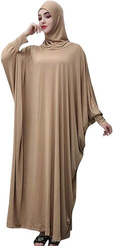 Women's Solid Muslim One-Piece Prayer Dress Muslim Abaya Dress Islamic Maxi Abaya Kaftan with Hijab Full Length Dress in Saudi Arabia