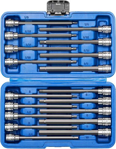 EMENTOL 18PCS 3/8" Drive Long Hex Bit Socket Set, CR-V, S2 Steel, SAE/Metric, Extra Long Allen Hex Bit Socket Set, 1/8 Inch - 3/8 Inch, 3mm - 10mm in Saudi Arabia