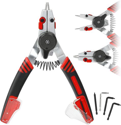 Powerbuilt Snap Ring Pliers with Combination Internal External Switch, Reversible, Remove and Install, Spring Loaded, Tips Included - Red 941336 in Saudi Arabia