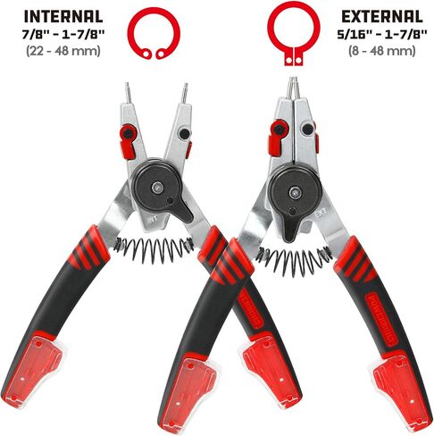 Powerbuilt Snap Ring Pliers with Combination Internal External Switch, Reversible, Remove and Install, Spring Loaded, Tips Included - Red 941336 in Saudi Arabia