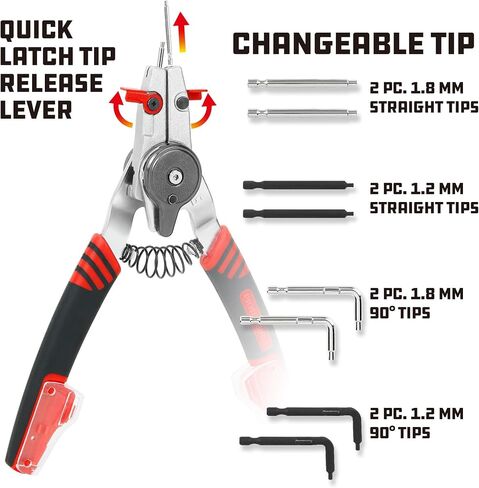 Powerbuilt Snap Ring Pliers with Combination Internal External Switch, Reversible, Remove and Install, Spring Loaded, Tips Included - Red 941336 in Saudi Arabia