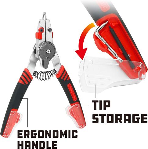Powerbuilt Snap Ring Pliers with Combination Internal External Switch, Reversible, Remove and Install, Spring Loaded, Tips Included - Red 941336 in Saudi Arabia
