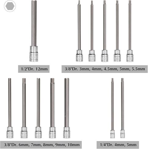 EMENTOL 18PCS 3/8" Drive Long Hex Bit Socket Set, CR-V, S2 Steel, SAE/Metric, Extra Long Allen Hex Bit Socket Set, 1/8 Inch - 3/8 Inch, 3mm - 10mm in Saudi Arabia