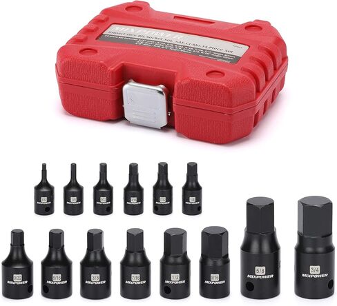 MIXPOWER 14-Piece Dr. Bit Socket Set, 2.5mm to 19mm, 1/4", 3/8" and 1/2" Drive, Cr-Mo Impact Grade, Metric, Hex Bit Socket in Kuwait