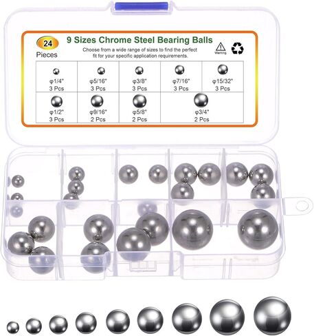 Uxcell 24 قطعة G200 مجموعة متنوعة من الكرات الدقيقة 3/4 بوصة 5/8 بوصة 9/16 بوصة 1/2 بوصة 7/16 بوصة 3/8 بوصة 5/16 بوصة 1/4 بوصة 15/32 بوصة 304 كرات تحمل صلبة من الفولاذ المقاوم للصدأ in Kuwait