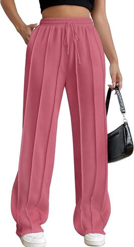HeSaYep Women's Wide Leg Sweatpants Elastic Drawstring High Waisted Sweat Pants Elevated Seams Baggy Pants in Kuwait