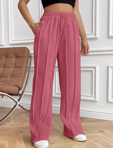 HeSaYep Women's Wide Leg Sweatpants Elastic Drawstring High Waisted Sweat Pants Elevated Seams Baggy Pants in Kuwait