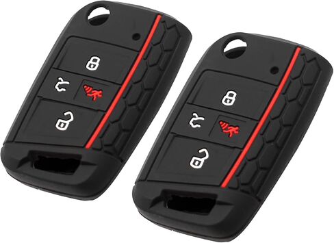 غطاء مفتاح فوب من السيليكون مناسب لسيارة فولكس فاجن أطلس تيجوان جولف Alltrack SportWagen R Polo e-Golf قابل للطي 4 أزرار مفتاح فوب | اكسسوارات السيارات | حافظة حماية لمفتاح التحكم عن بعد - أسود وأسود in Saudi Arabia