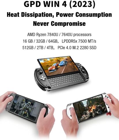 6 Goodlife623 GPD Win 4 2023، وحدة تحكم ألعاب محمولة باليد 6 بوصات تعمل باللمس 1920X1080 كمبيوتر محمول صغير UMPC Win 11 CPU AMD Ryzen 5 7640U 16GB LPDDR5 RAM/512GB M.2 NVMe 2280 SSD أسود in Kuwait