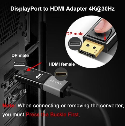 محول DisplayPort إلى HDMI 4K DP إلى HDMI محول DisplayPort ذكر إلى HDMI أنثى للكمبيوتر والتلفزيون والشاشة وجهاز العرض in Saudi Arabia