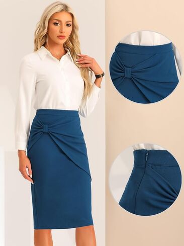Allegra K Work Knee Length Bodycon Skirts for Women's Ruched High Waist Pencil Skirt in Saudi Arabia