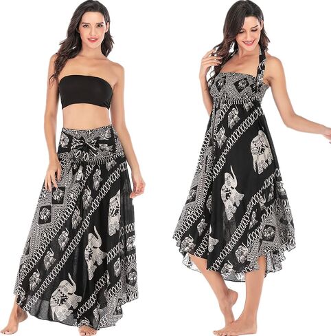 Daysskk Women's Maxi Skirt 2 in 1 Halter Dress Womens Boho Skirts Summer Beach Skirt 37" in Saudi Arabia
