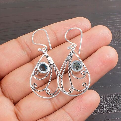 Handmade Oxidized 925 Sterling Silver Drop & Dangle Earrings Lightweight Boho Chic Gemstone Jewelry For All Occasion (Tanzania Tanzanite) in Saudi Arabia