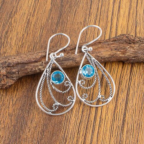 Handmade Oxidized 925 Sterling Silver Drop & Dangle Earrings Lightweight Boho Chic Gemstone Jewelry For All Occasion (Tanzania Tanzanite) in Saudi Arabia