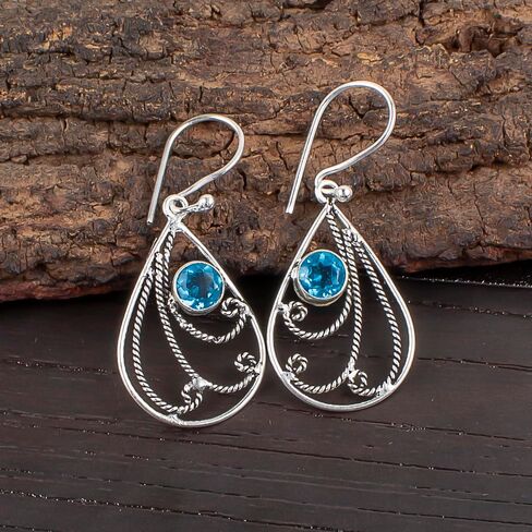 Handmade Oxidized 925 Sterling Silver Drop & Dangle Earrings Lightweight Boho Chic Gemstone Jewelry For All Occasion (Tanzania Tanzanite) in Saudi Arabia