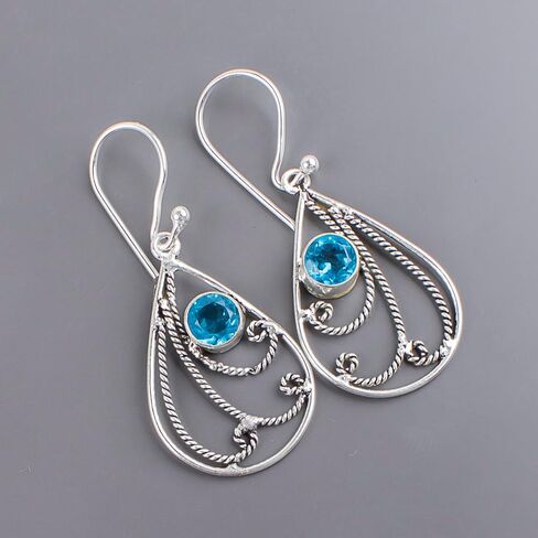 Handmade Oxidized 925 Sterling Silver Drop & Dangle Earrings Lightweight Boho Chic Gemstone Jewelry For All Occasion (Tanzania Tanzanite) in Saudi Arabia