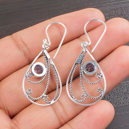 Handmade Oxidized 925 Sterling Silver Drop & Dangle Earrings Lightweight Boho Chic Gemstone Jewelry For All Occasion (Tanzania Tanzanite) in Saudi Arabia