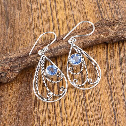 Handmade Oxidized 925 Sterling Silver Drop & Dangle Earrings Lightweight Boho Chic Gemstone Jewelry For All Occasion (Tanzania Tanzanite) in Saudi Arabia