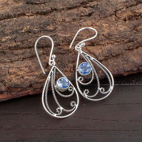 Handmade Oxidized 925 Sterling Silver Drop & Dangle Earrings Lightweight Boho Chic Gemstone Jewelry For All Occasion (Tanzania Tanzanite) in Saudi Arabia