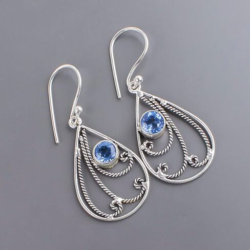 Handmade Oxidized 925 Sterling Silver Drop & Dangle Earrings Lightweight Boho Chic Gemstone Jewelry For All Occasion (Tanzania Tanzanite) in Saudi Arabia