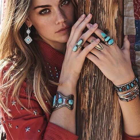 Handmade Turquoise Bohemian Dangle Earrings for Women Vintage Statement Silver Teardrop Earrings Turquoise Geometric Ethnic Earrings Vintage Country Western Jewelry (Cross) in Saudi Arabia