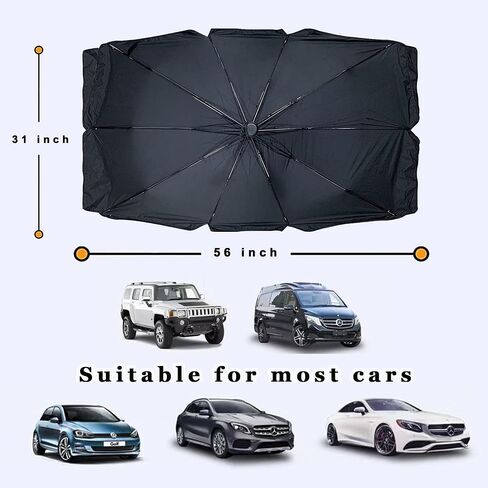 Windshield Sun Shade Car Umbrella Sun Protection & Heat Insulation Foldable Sun Shade Cover Car Shade Front Windshield for Most Vehicles 56''*31'' in Saudi Arabia