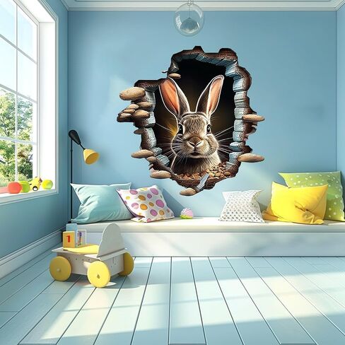 Cute Rabbit Hole In Wall Sticker For Playroom Decor, Boys Room, Living Room, Nursery, Girls Room, Sticker (18 inch) in Saudi Arabia