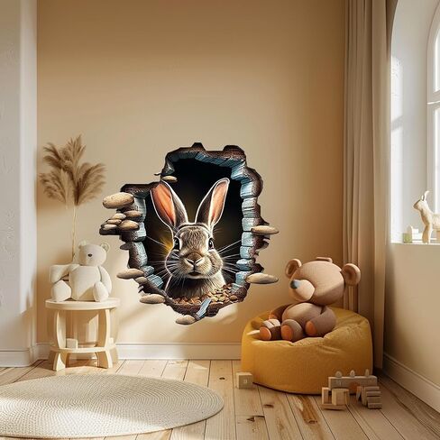 Cute Rabbit Hole In Wall Sticker For Playroom Decor, Boys Room, Living Room, Nursery, Girls Room, Sticker (18 inch) in Saudi Arabia