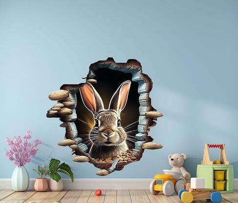 Cute Rabbit Hole In Wall Sticker For Playroom Decor, Boys Room, Living Room, Nursery, Girls Room, Sticker (18 inch) in Saudi Arabia