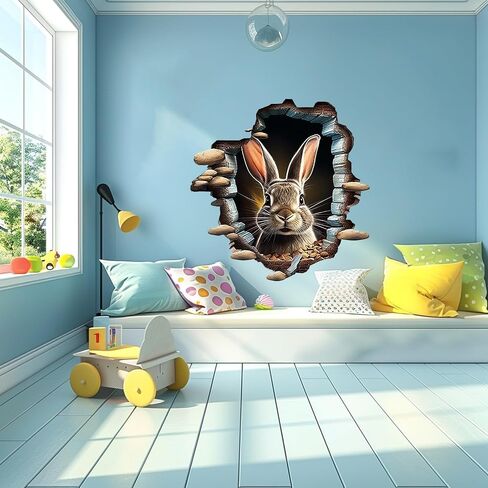 Cute Rabbit Hole In Wall Sticker For Playroom Decor, Boys Room, Living Room, Nursery, Girls Room, Sticker (18 inch) in Saudi Arabia