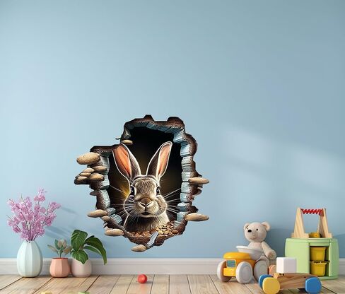 Cute Rabbit Hole In Wall Sticker For Playroom Decor, Boys Room, Living Room, Nursery, Girls Room, Sticker (18 inch) in Saudi Arabia