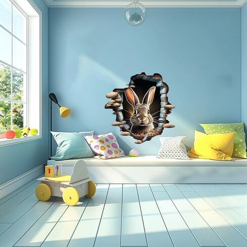 Cute Rabbit Hole In Wall Sticker For Playroom Decor, Boys Room, Living Room, Nursery, Girls Room, Sticker (18 inch) in Saudi Arabia
