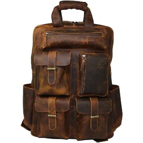 jaald 22" Genuine Leather laptop backpack rucksack multipocket computer bag for men