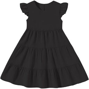 Summer Toddler Dress Sleeveless Ruffle Baby Girls Dresses Round Neck Dresses for Girls Short Flowy Pleated Kids Dress