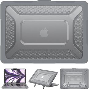 Case for MacBook Air 13 Inch 2018/2020 with Kickstand Vents, Heavy Duty Bumper Hard Shell Protective Anti-Scratch Case Cover for MacBook Air 13" Retina Display Touch ID, Black