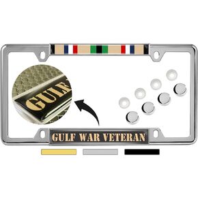 Gulf War Veteran - Domed Custom-Made Personalized Narrow (Thin) Top 4 hole Metal Car License Plate Frame with FREE caps - Black (Quantity: 1 Frame)