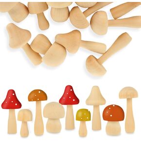32 Pcs Large Wooden Mushrooms, Unfinished Wooden Mushrooms, 4 Sizes of Natural Wooden Mushrooms, Wood Mushroom Decor Wooden Mushrooms for Crafts and Arts Projects Decoration, DIY Paint
