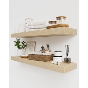 24 Inch Walnut Floating Shelves, 8 Inch Deep Cherry Wood Color Floating Shelves Wall Mounted, Thick Wooden Shelf with 50LB Load-Bearing for Living Room Kitchen Bathroom, 2-Pack 23.6x8x2 inch
