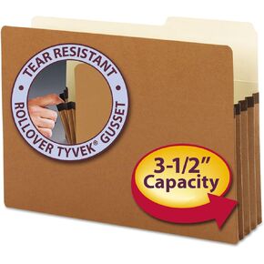Smead File Pocket, 2/5-Cut Tab Right Position, Guide Height, 3-1/2" Expansion, Legal Size, Redrope, 25 per Box (74088)