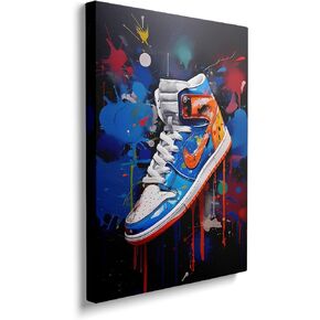 Framed Trendy Cool Banksy Graffiti Pop Sneaker Shoe Canvas Wall Art Gym Sports Decor Poster For Living Room Bedroom Home Office Artwork Gift Ready To Hang(16x24 Inches)