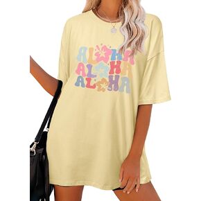 Hawaiian Shirts Women Oversize Aloha Shirt Flower Graphic Short Sleeve Family Vacation Beach T-Shirt Tops