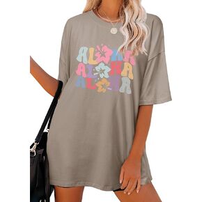 Hawaiian Shirts Women Oversize Aloha Shirt Flower Graphic Short Sleeve Family Vacation Beach T-Shirt Tops