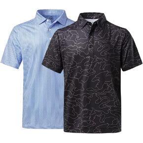 DEOLAX Mens Polo Shirts Fashion Print Golf Polo Shirts Casual Classic Fit Soft Breathable Short Sleeve Polo Shirts