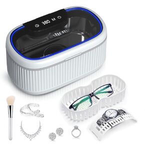 Ultrasonic Cleaner with LED Lights and Adjustable Power for Denture Retainer Glasses Watch Professional Ultrasonic Jewelry Cleaner Machine with Digital Timer and Degas for Ring Necklace Earring