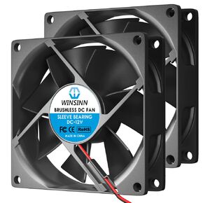 WINSINN DC 80mm Fan 5V Silent 8025 Sleeve Bearing Brushless Cooling 80mmx25mm 2PIN (Pack of 2Pcs)