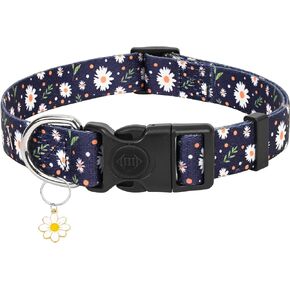 Blue Daisy Dog Collar, Wonderful Pet Gift Collar with Cute Pendants, Adjustable Dog Collar for Small Medium Large Dogs, Flower Dog Collar for Male Female