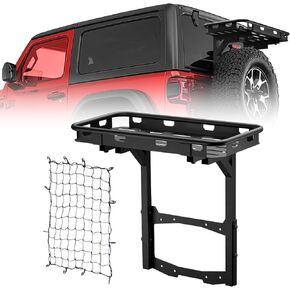 for Jeep Wrangler JL Rear Cargo Basket on OE Tailgate Compatible with 2018-2024 Jeep Wrangler JL & JLU Unlimited 2/4 Door, Spare Tire Cargo Rack, Luggage Storage Carrier (Bolt-On)