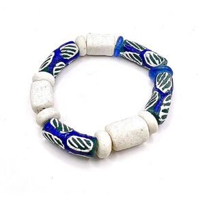 Ghanaian Recycled Handmade Powder Glass Trade Bead Bracelet (M, Yellow)